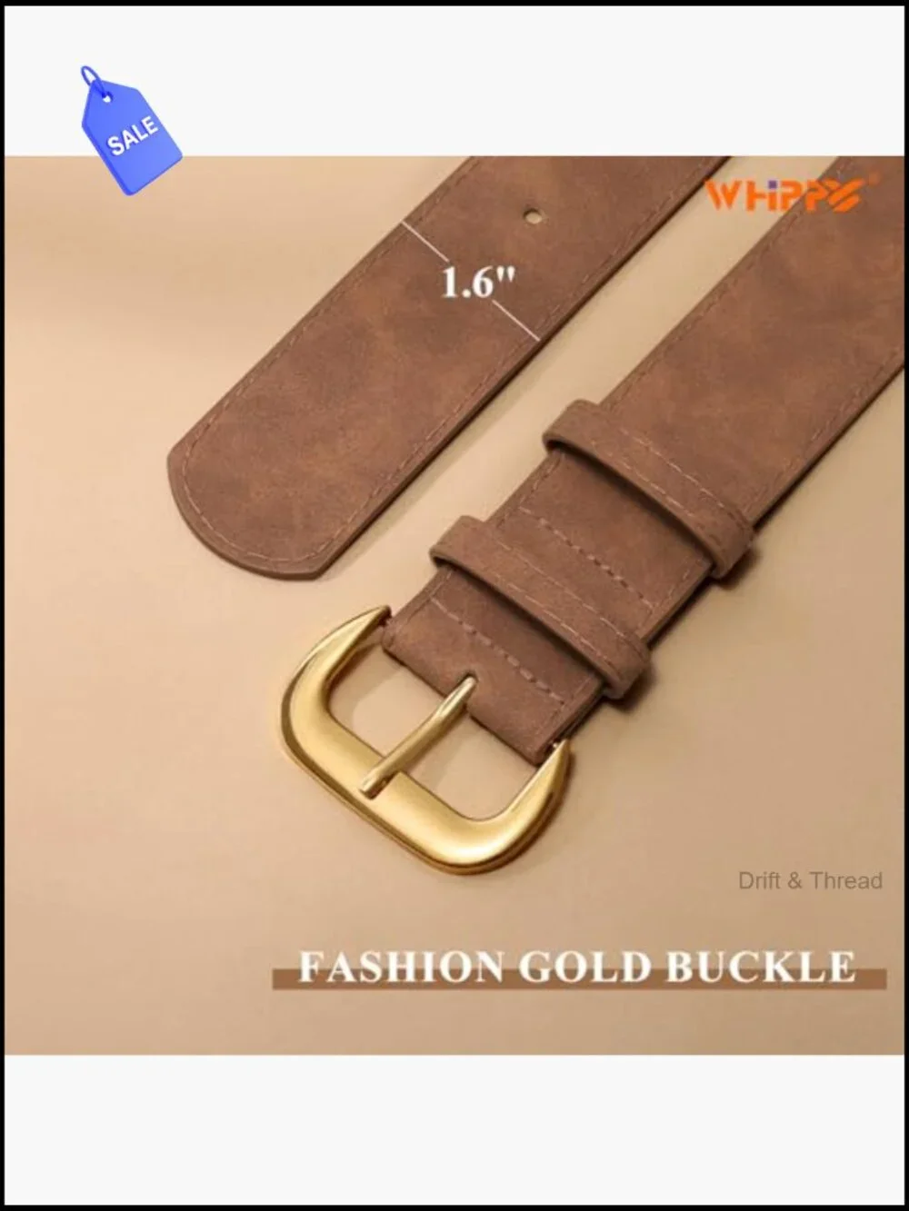 Wide Chunky Suede Belt with Retro Gold Buckle 1.6 Inches